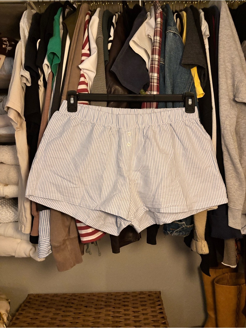 Brandy Melville Light Blue Stripe Women's Cotton Boxer Shorts